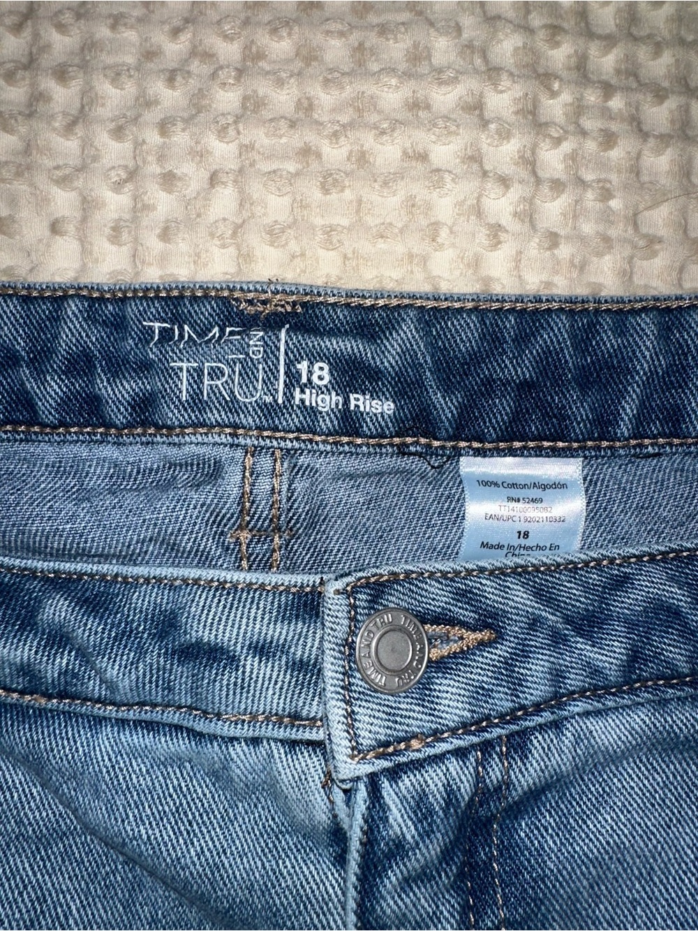 Time and Tru- Women's Distressed Denim High Rise Shorts in Medium Blue - Picture 3 of 3